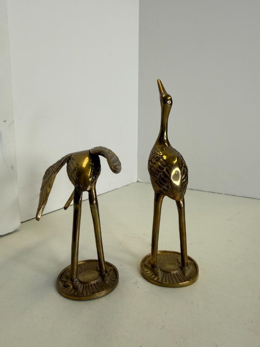 Vintage Brass Bird Pair of 2 Crane Heron Stork Large Figurines 7.5” & 4.5” - Picture 4 of 10
